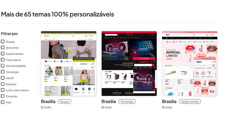 captura de tela mostrando exemplos de sites prontos da Nuvemshop