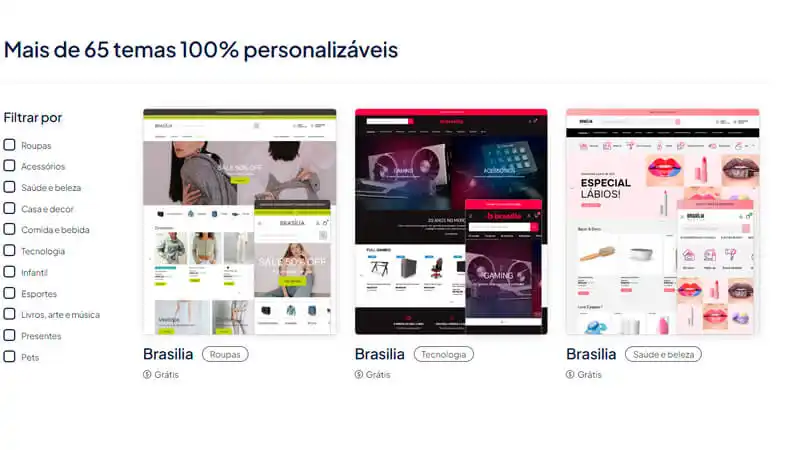 captura de tela mostrando exemplos de sites prontos da Nuvemshop