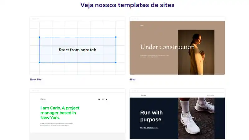 captura de tela mostrando exemplos de sites prontos da Hostinger