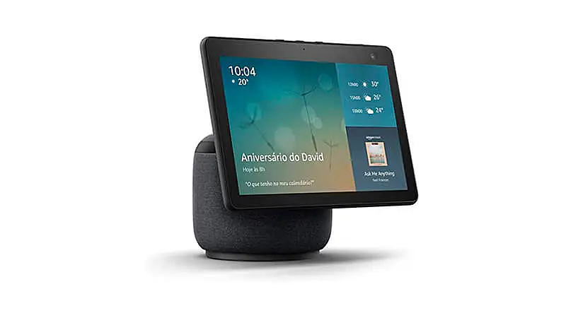 imagem de um smart speaker Echo Show 10 na cor preta