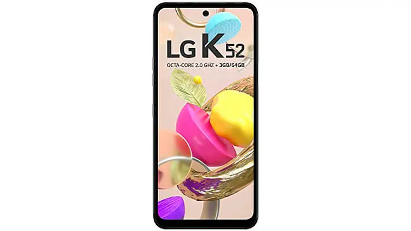 imagem da parte frontal de um smartphone LG K52