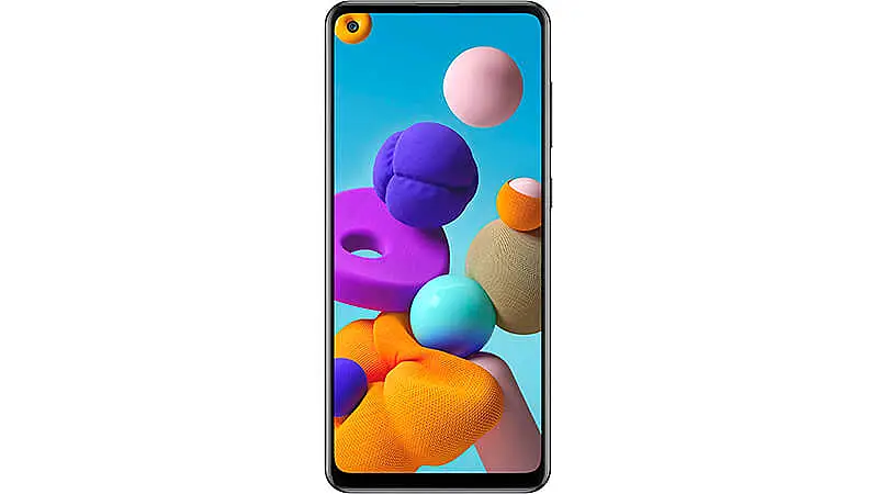 imagem da parte frontal de um smartphone Samsung A21s