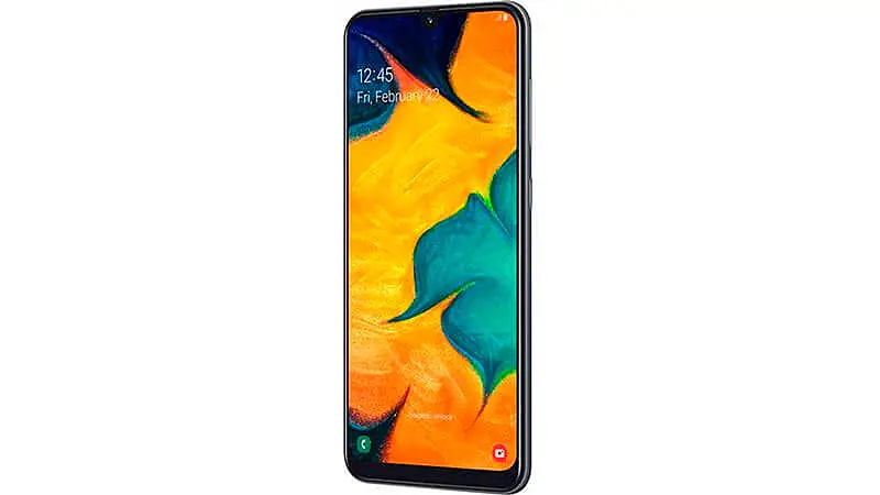 imagem que mostra a parte frontal de um Samsung Galaxy A30