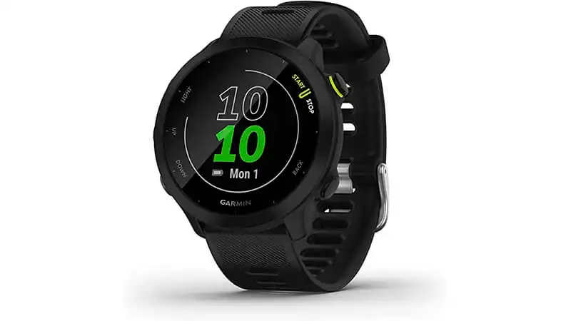 Smartwatch com GPS Garmin imagem de um smartwatch Garmin Forerunner 55 na cor preta