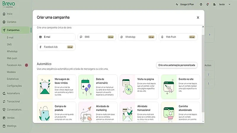 Captura de tela do SMS Marketing do Brevo