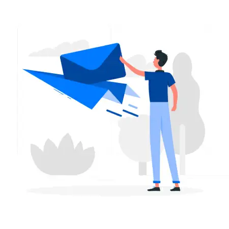 imagem de um homem segurando uma carta e colocando em um avião de papel 