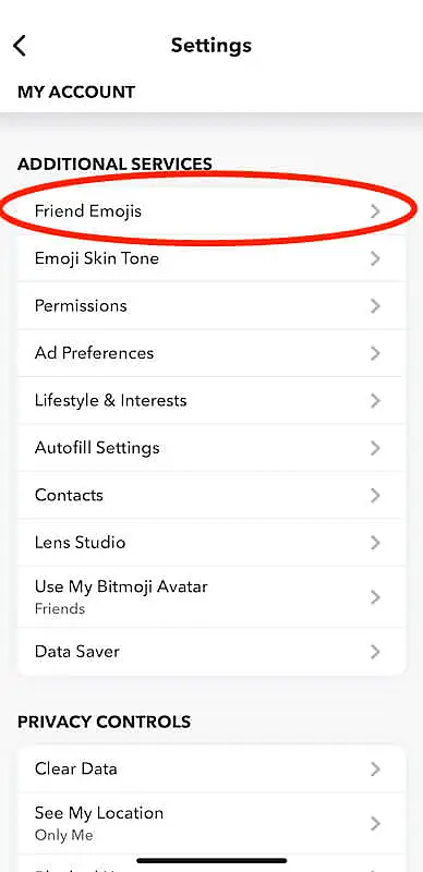 Snapchat settings page