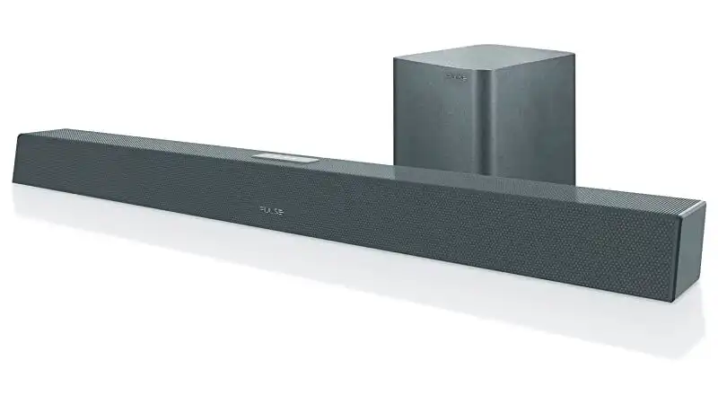 Soundbar Multilaser Pulse imagem de uma soundbar Multilaser Pulse ao lado de um subwoofer