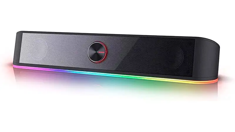 Soundbar Redragon GS560 Adiemus imagem de uma soundbar Redragon GS560 Adiemus com LED colorido