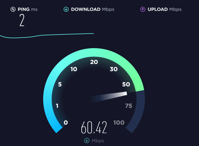 Tela do medidor de velocidade do Speedtest