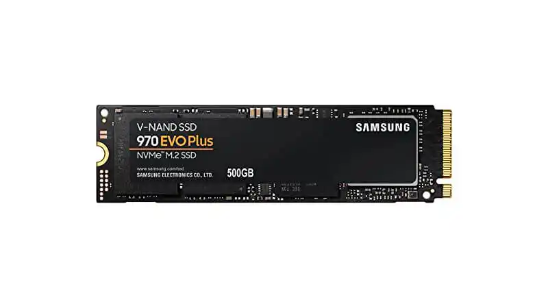 imagem de um SSD NVMe de 500GB da Samsung Evo 970 Plus na cor preta