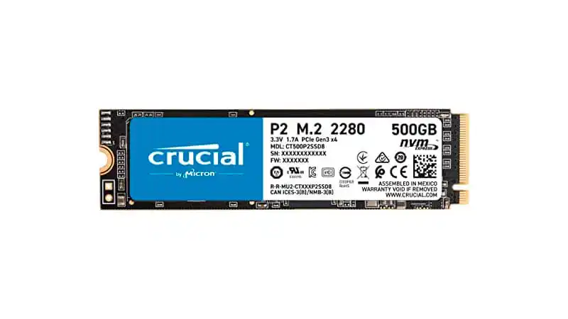 imagem de um SSD NVMe de 500GB da Crucial na cor preta