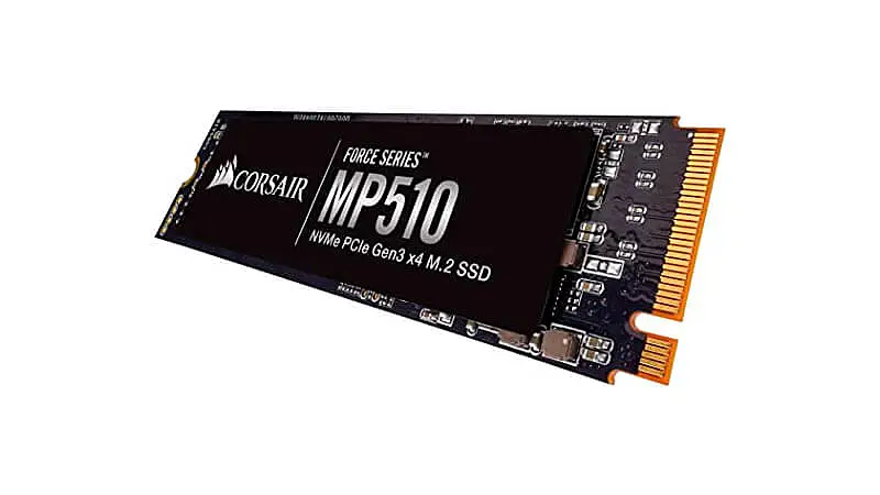 imagem de um SSD NVMe de 480GB da Corsair na cor preta