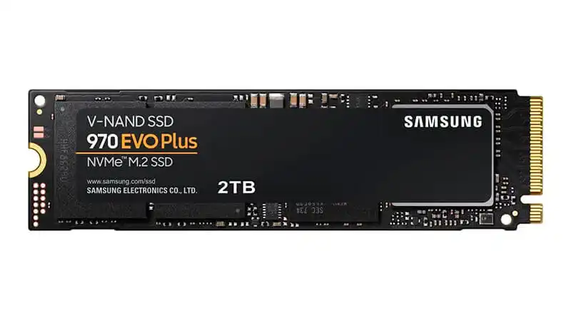 imagem de um SSD NVMe de 2TB Samsung 970 Evo Plus na cor preta