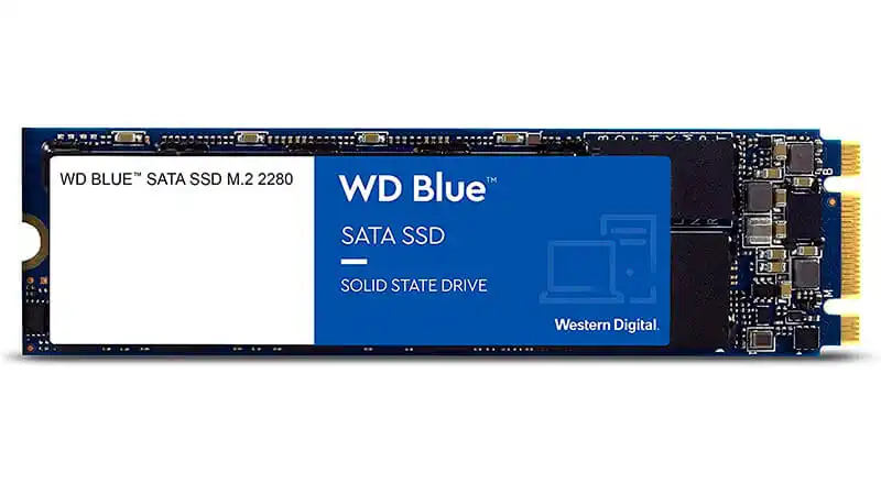 imagem de um SSD NVMe de 250GB WD Blue na cor azul