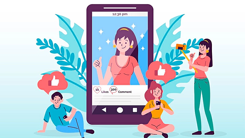 Mulher gravando vídeos para fazer fazer stories criativos