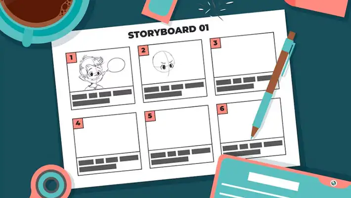 Ilustración de un boceto de storyboard