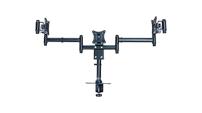 imagem que mostra um suporte articulado para três monitores da Avatron
