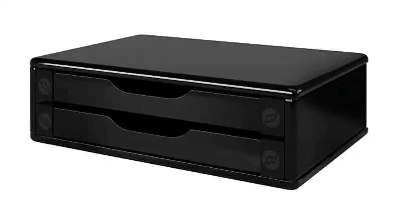 imagem que mostra um suporte para monitor de mesa com 2 gavetas da Souza & Cia