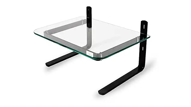 imagem que mostra um suporte de mesa para monitor com tampo de vidro da Realiza