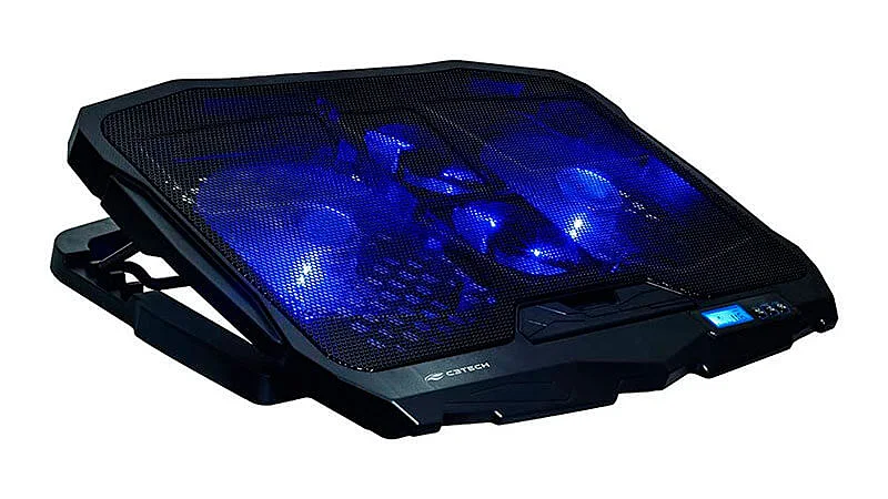 imagem de um suporte para notebook da C3Tech com quatro ventoinhas e estrutura regulável na cor preta