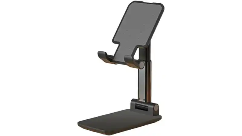 imagem de um suporte para tablet ajustável com estrutura de plástico