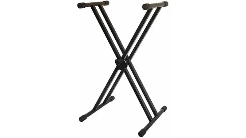 Suporte para Teclado Saty imagem de um suporte para teclado da Saty com estrutura dupla em formato de X