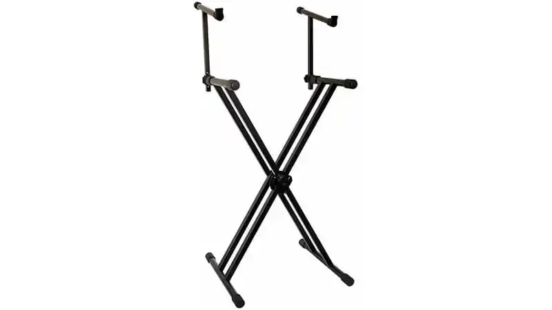 Suporte para Teclado Saty imagem de um suporte para teclado da Saty com dois braços e estrutura em X