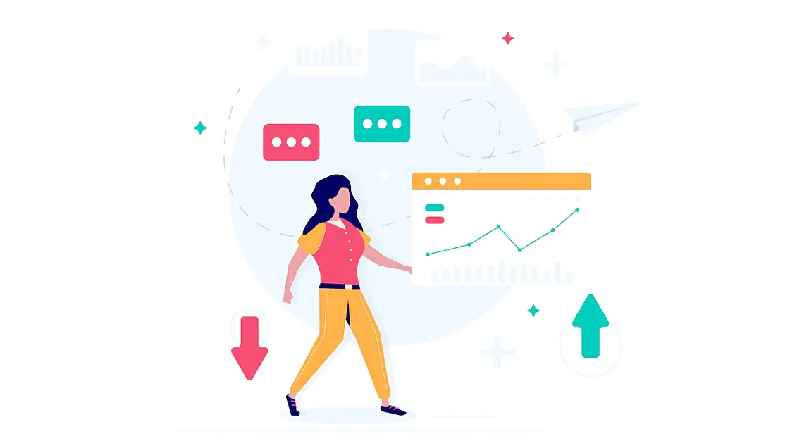 Imagen vectorizada de una mujer mirando a un gráfico