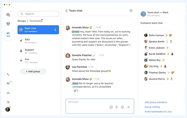 JivoChat team chat interface