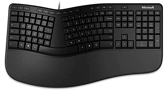 foto de um teclado ergonômico da Microsoft