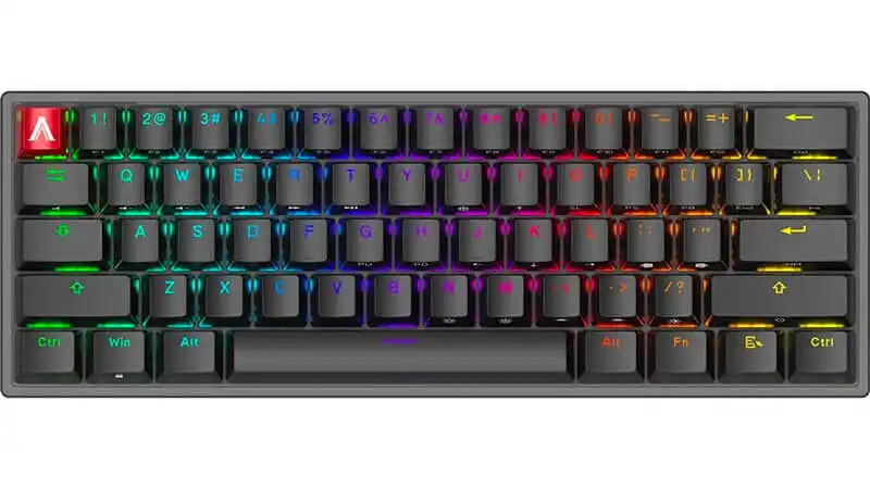 imagem de um teclado mecânico AOC GK500 na cor preta com iluminação RGB
