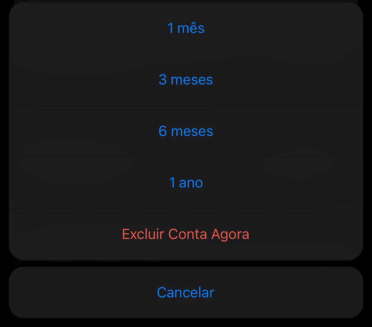 Captura de tela para excluir conta do Telegram