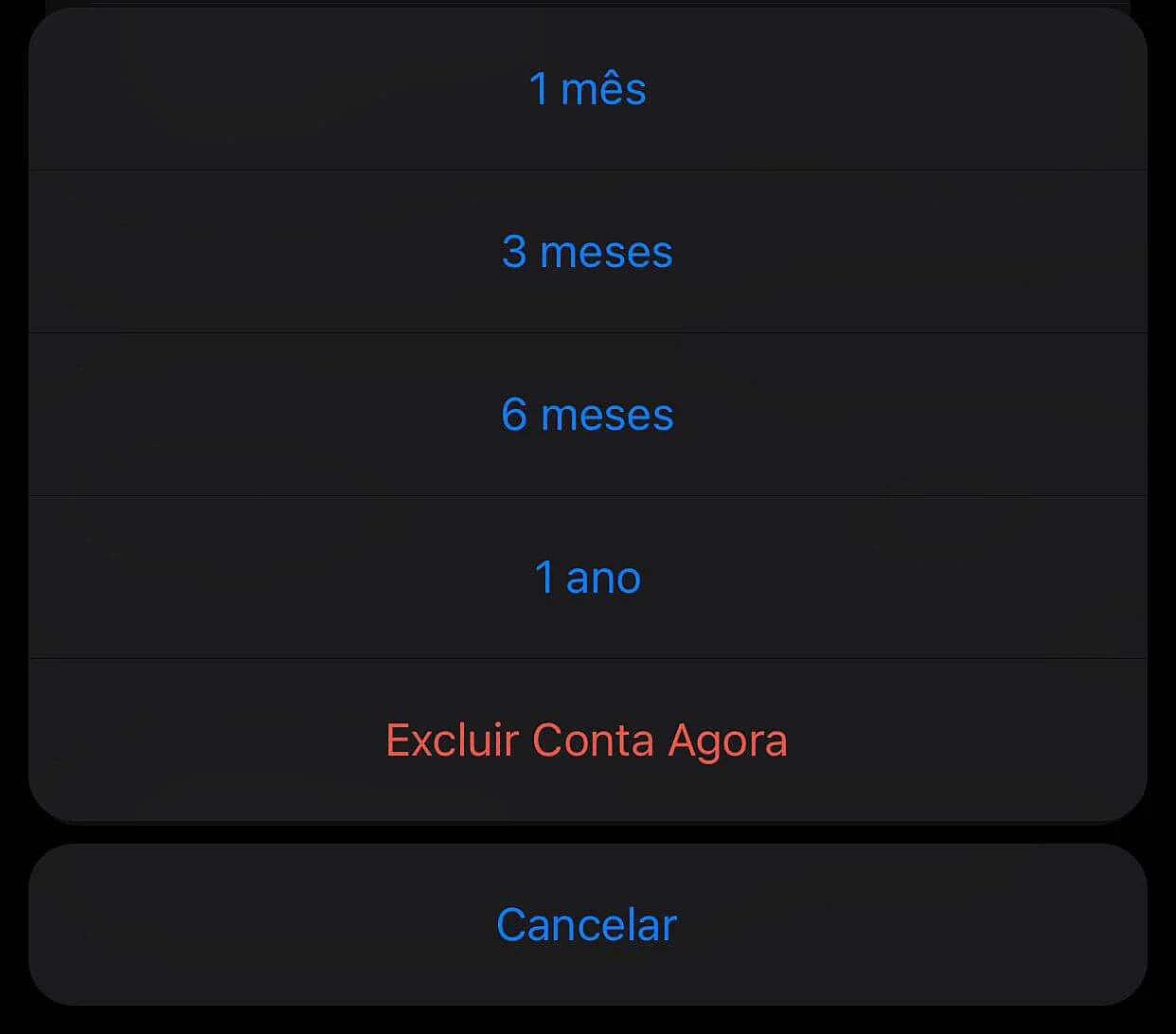 Captura de tela para excluir conta do Telegram