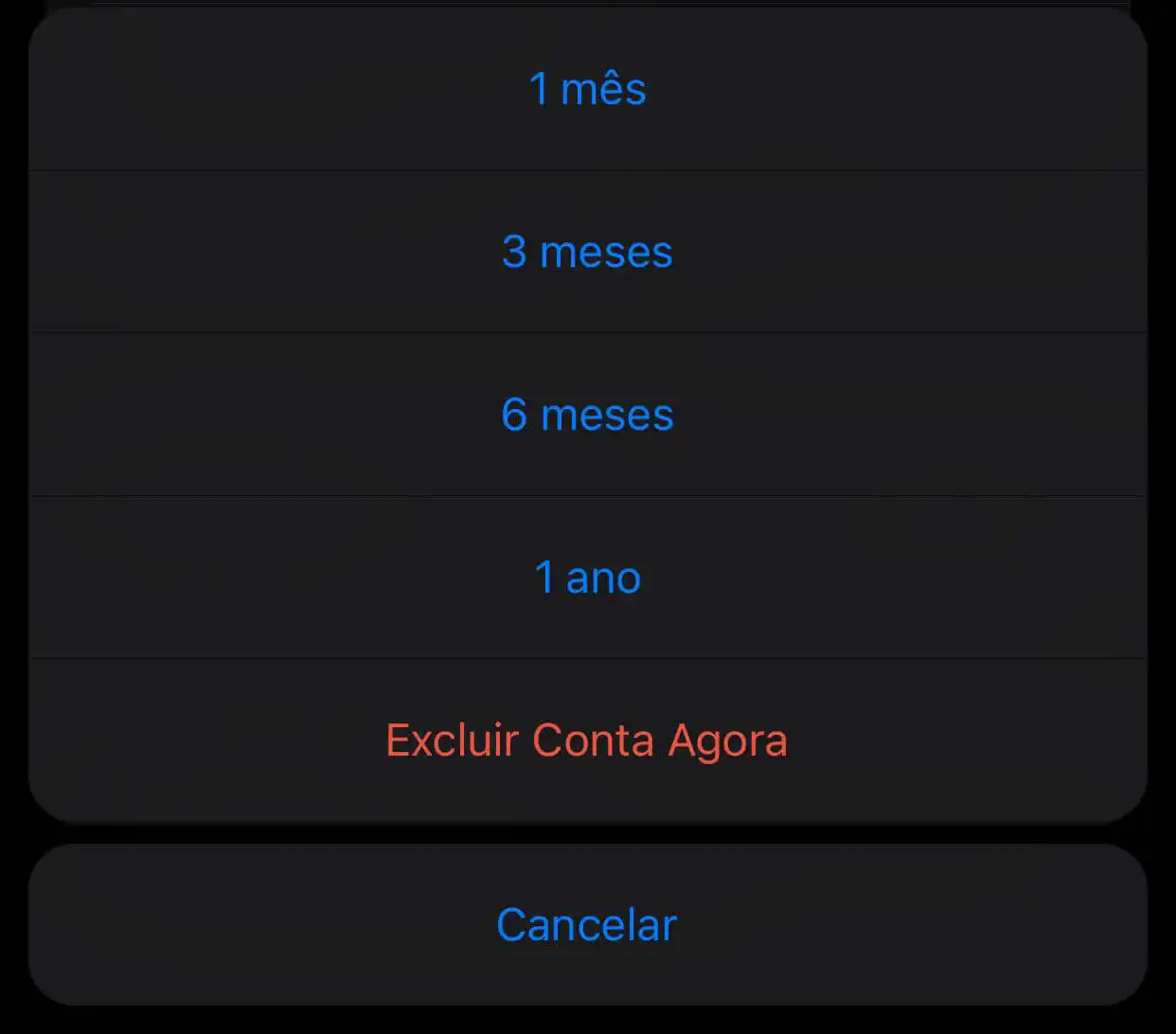 Captura de tela para excluir conta do Telegram