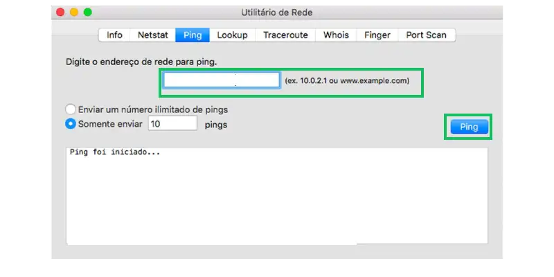 Print screen do utilitário de rede 