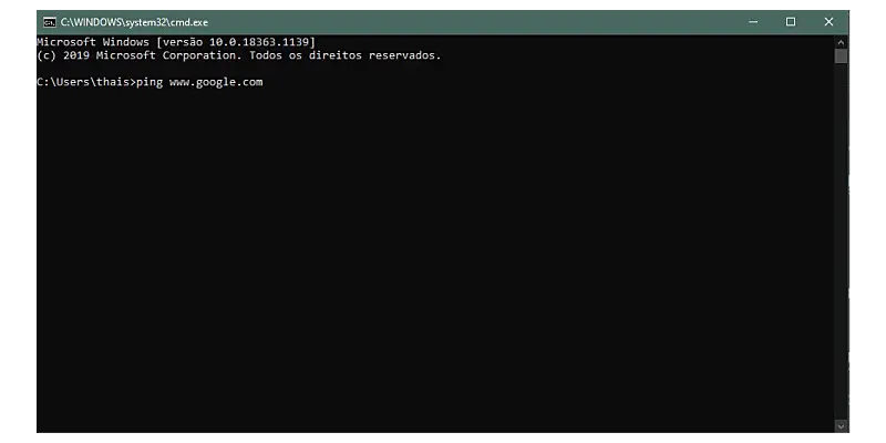 Prompt comando executando o ping