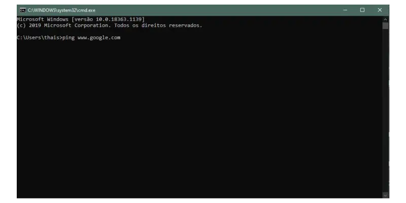 Prompt comando executando o ping