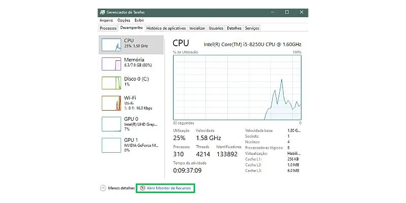 Printscreen gerenciador de tarefas para testar ping