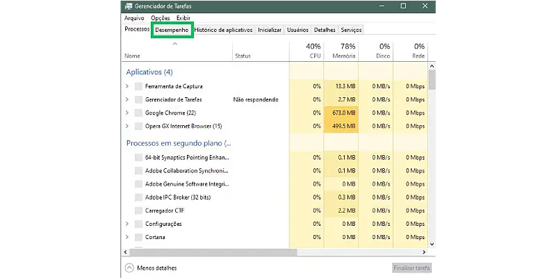 Printscreen gerenciador de tarefas