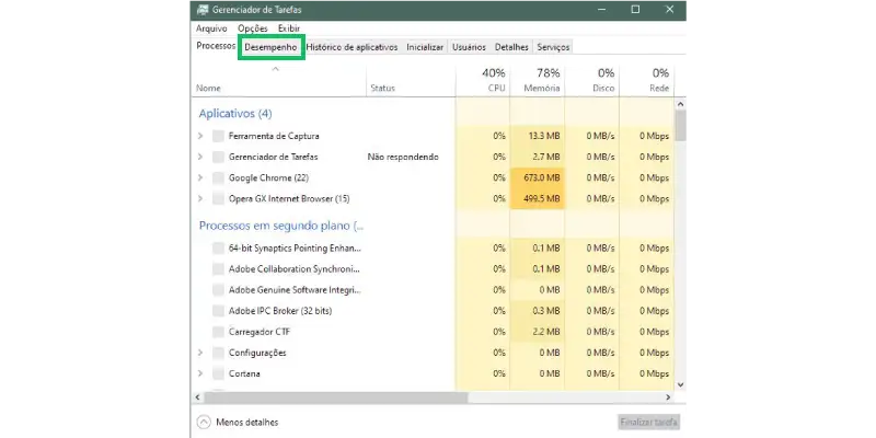 Printscreen gerenciador de tarefas