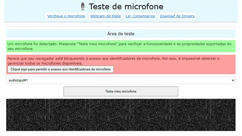 Interface de teste de microfone do Mictests