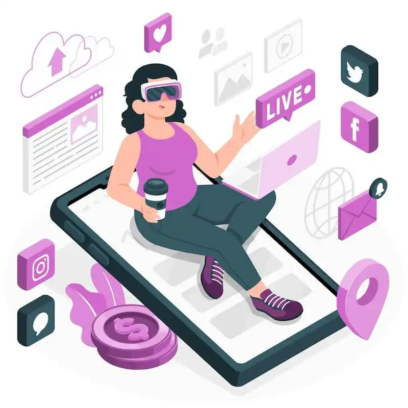 The new era of social media - find your audience Illustration of a womand sitting on a smartphone