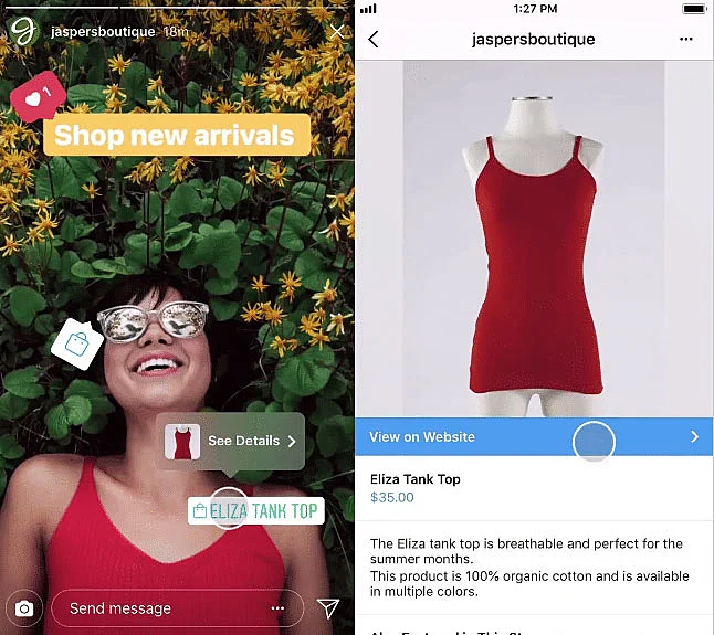 Tienda en Instagram en los Stories