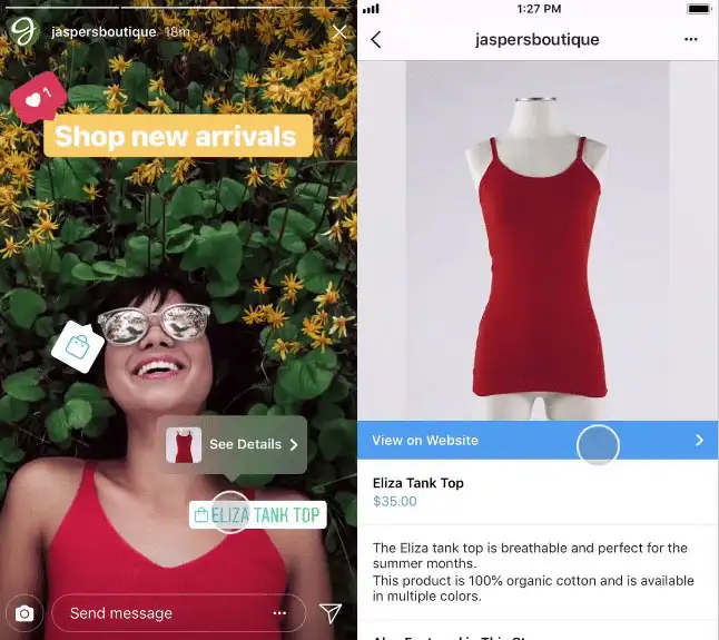 Tienda en Instagram en los Stories