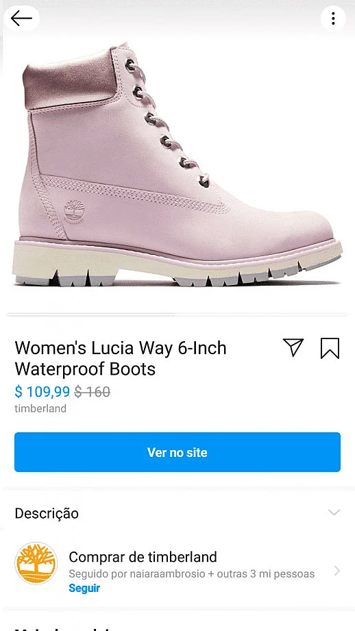 Producto en el feed de la tienda en Instagram