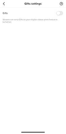 TikTok gifts settings page