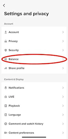 TikTok settings and privacy menu
