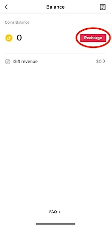 TikTok coins balance page