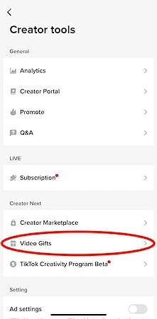 TikTok creator tools menu